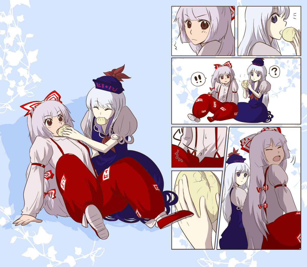 chimi (chi-mi), wasure, fujiwara no mokou, kamishirasawa keine, touhou, bad id, bad pixiv id, 2girls, comic, eating, female focus, food, multiple girls, silent comic