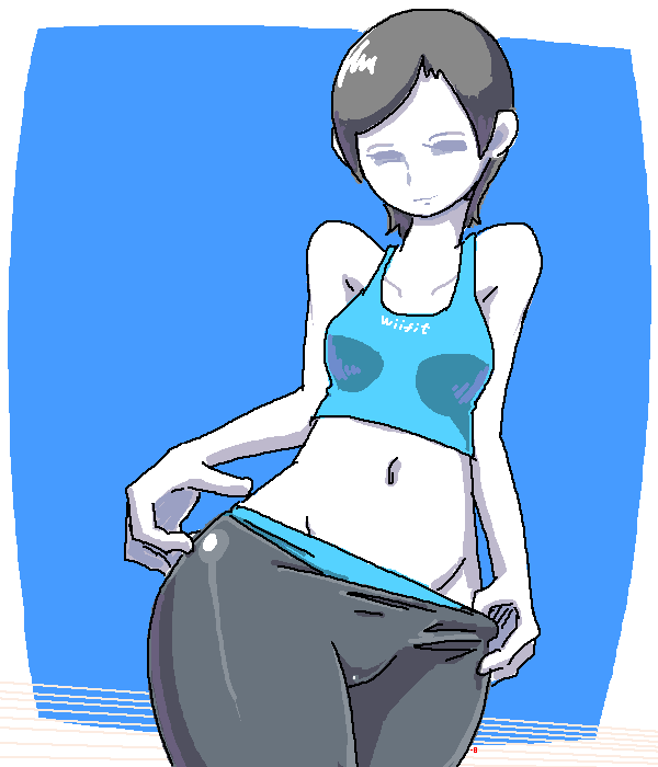 minuspal, nintendo, grey hair, no eyes, playing sports, short hair, smile, tight clothes, white skin, wii, wiifit