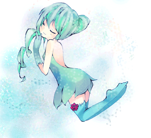 fumi (xxthink), fumiko (pixiv 110003), original, bad id, bad pixiv id, closed eyes, green hair, solo, thighhighs, zettai ryouiki