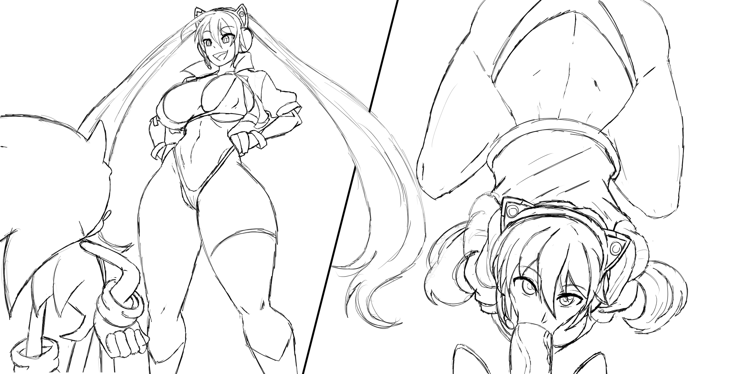 blackchaos64, hatsune miku, sonic the hedgehog, sonic (series), bikini, breasts, covered erect nipples, fellatio, large breasts, midriff, navel, oral, size difference, swimsuit, twintails