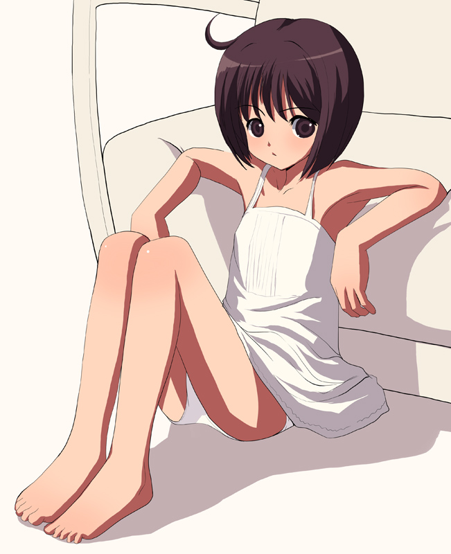 natori (natorism), original, ahoge, barefoot, feet, panties, pantyshot, solo, underwear