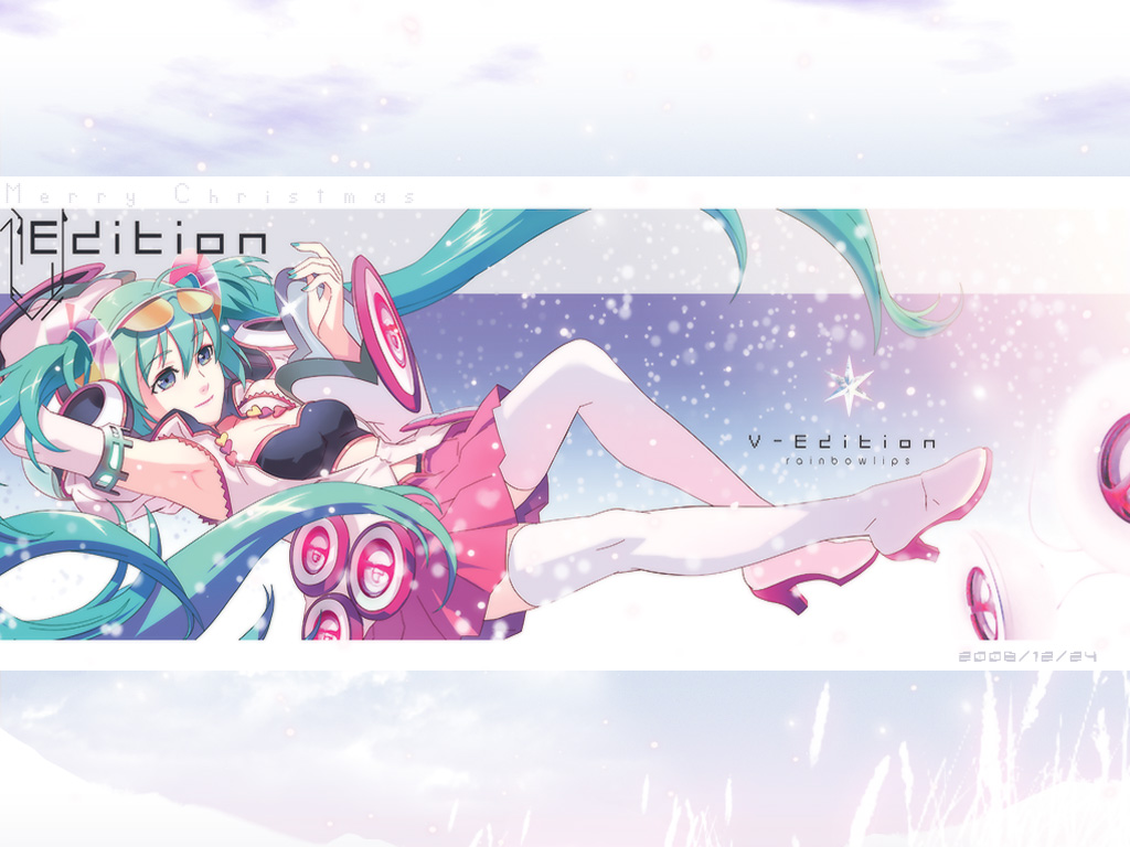 119, 1ten, hatsune miku, vocaloid, 1girl, aqua hair, armpits, blue eyes, boots, breasts, detached sleeves, female focus, legs, long hair, skirt, solo, thigh boots, thighhighs, twintails, zettai ryouiki