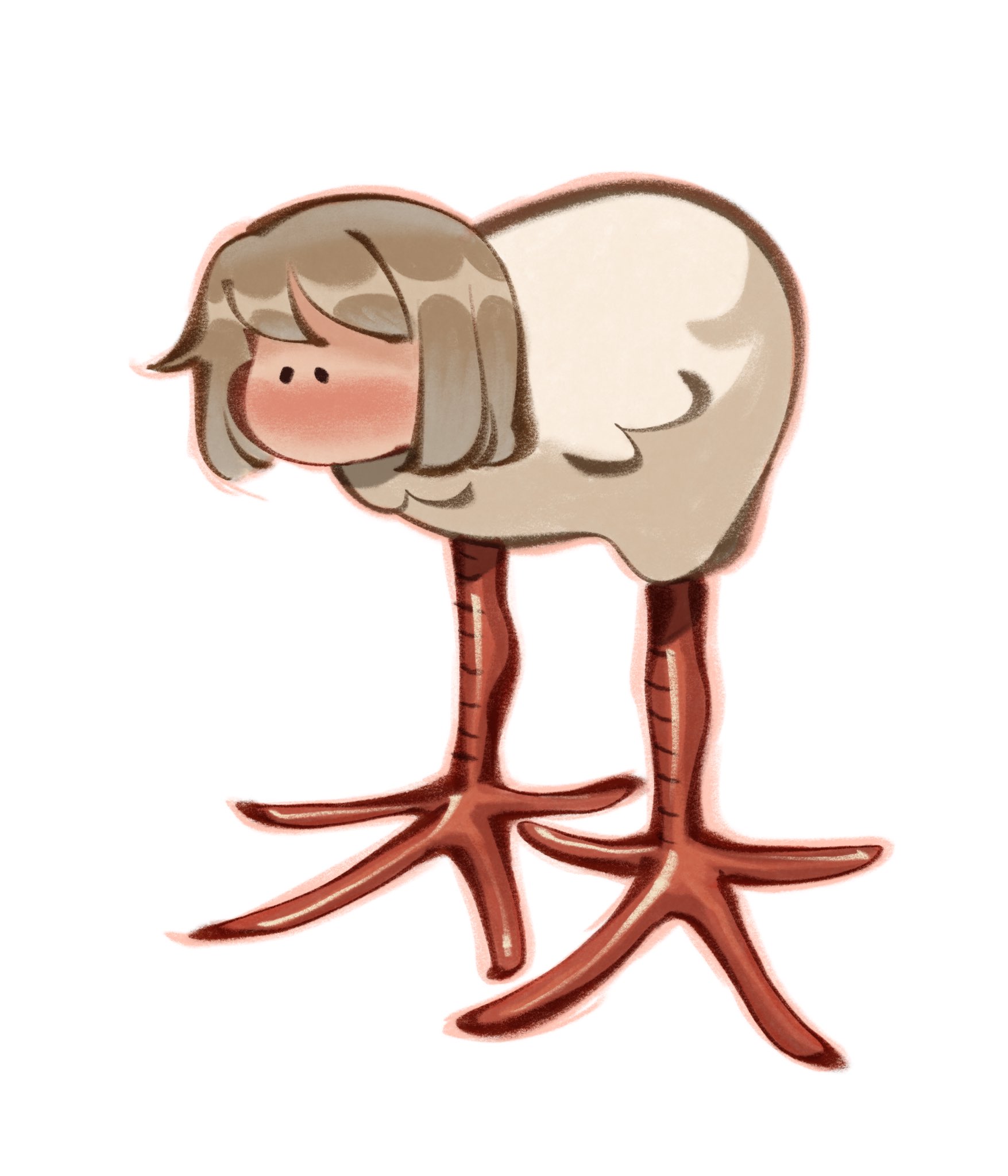 friedbaens, falin touden, falin touden (chimera), dungeon meshi, highres, 1girl, bird girl, blonde hair, blush, deformed, full body, long legs, pukeko, short hair, simple background, solo, white background