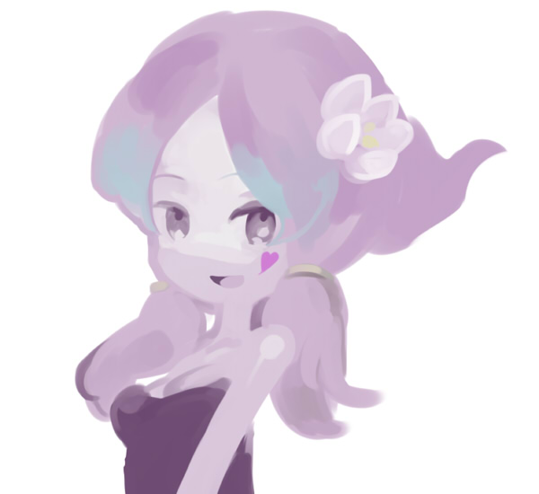 raa (sonic), sonic: night of the werehog, sonic (series), sonic unleashed, 1girl, female focus, flower, ghost, hair flower, hair ornament, heart, purple eyes, purple hair, simple background, smile, solo, twintails, white background