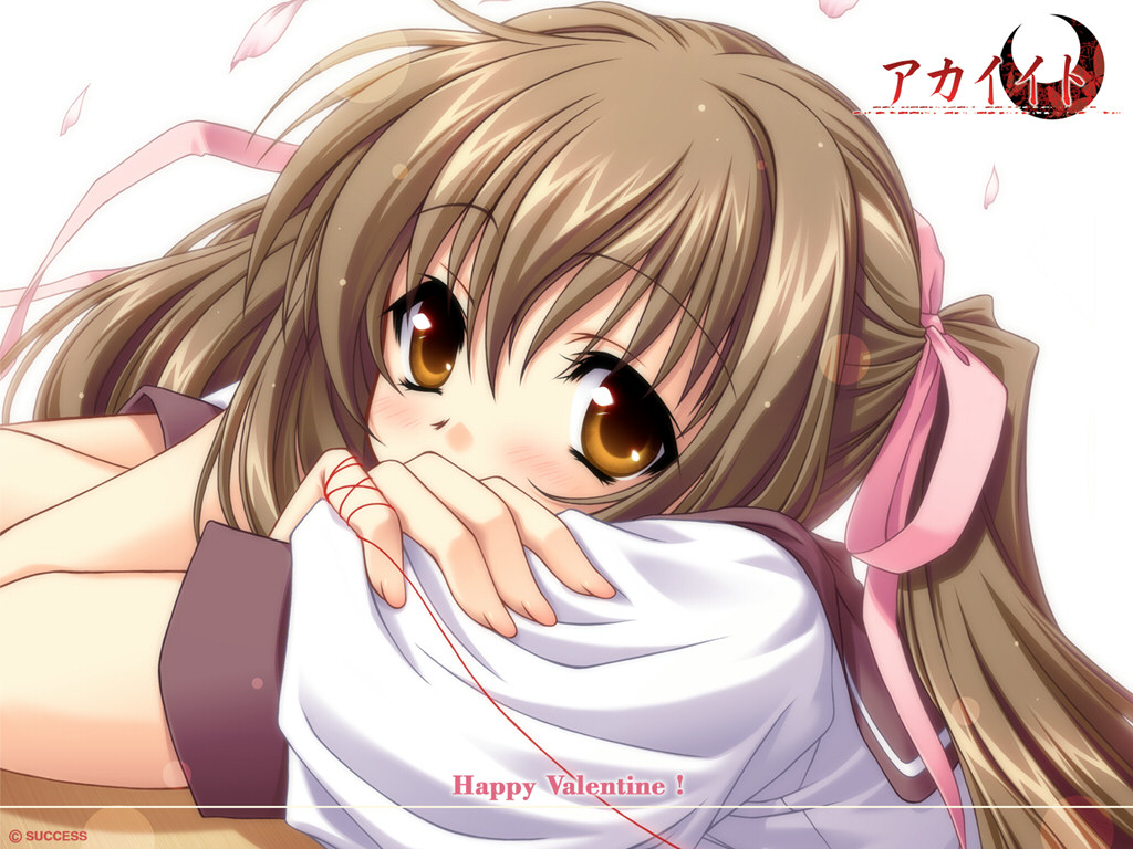 yasaka minato, hatou kei, akai ito, akaiito, hal, blush, brown eyes, brown hair, hair ribbon, long hair, ribbon, solo, string, string of fate, twintails