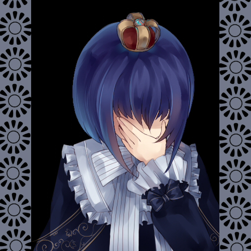 dhiea, dhiea seville (pause), original, pause (dhiea), bad id, bad pixiv id, lowres, blue hair, crown, facepalm, hand over face, short hair, solo