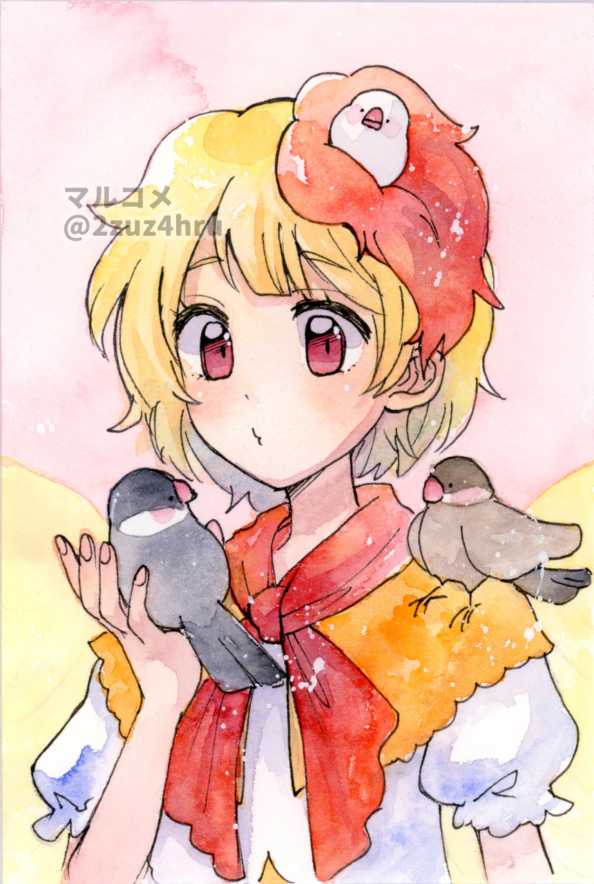 2zuz4hru, niwatari kutaka, touhou, highres, painting (medium), tagme, traditional media, watercolor (medium), 1girl