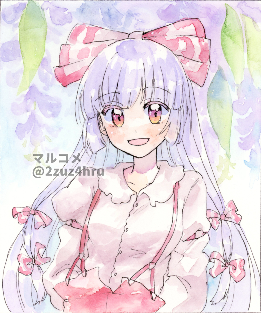 2zuz4hru, fujiwara no mokou, touhou, painting (medium), tagme, traditional media, watercolor (medium), 1girl