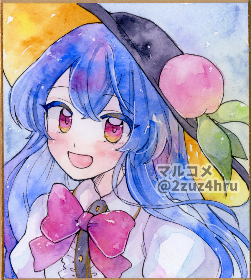 2zuz4hru, hinanawi tenshi, touhou, painting (medium), tagme, traditional media, watercolor (medium), 1girl