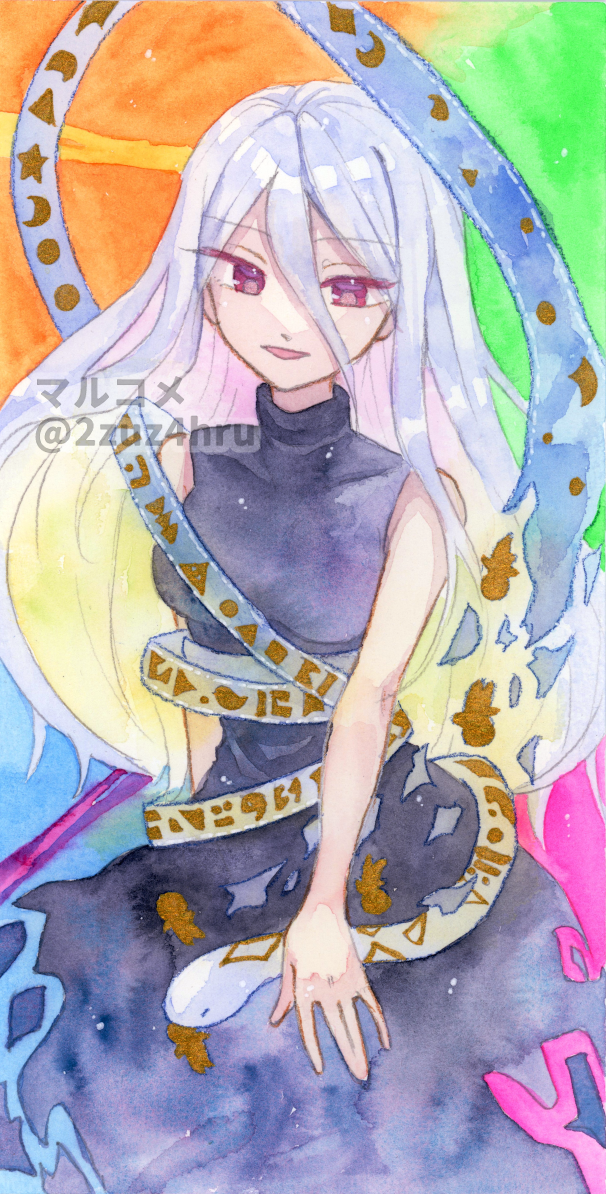 2zuz4hru, yuiman asama, touhou, painting (medium), tagme, traditional media, watercolor (medium), 1girl