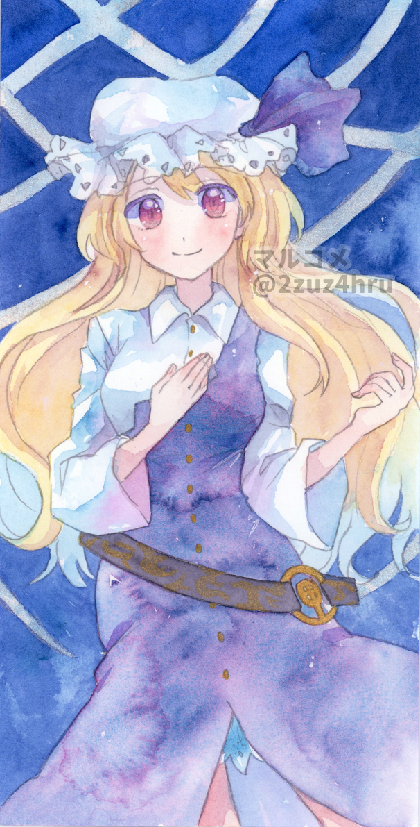 2zuz4hru, watatsuki no toyohime, touhou, painting (medium), tagme, traditional media, watercolor (medium), 1girl