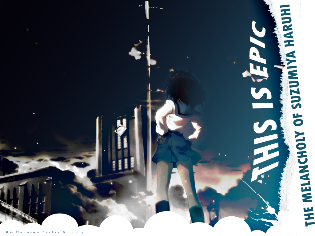 gns desing x3, suzumiya haruhi, suzumiya haruhi no yuuutsu, 00s, english text, engrish text, ranguage, solo