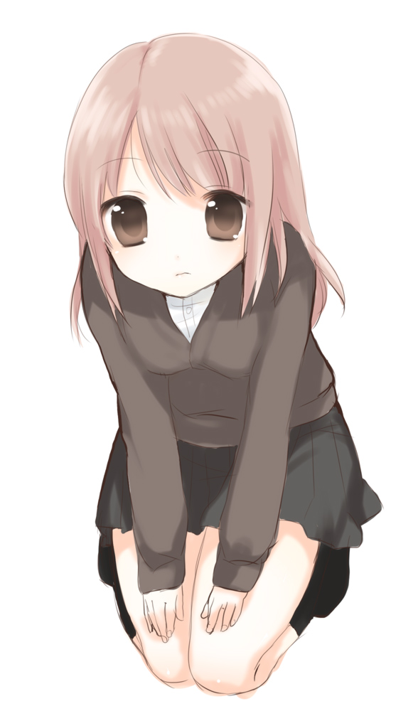 usashiro mani, original, bad id, bad pixiv id, tagme, brown eyes, kneeling, pink hair, sitting, skirt, solo