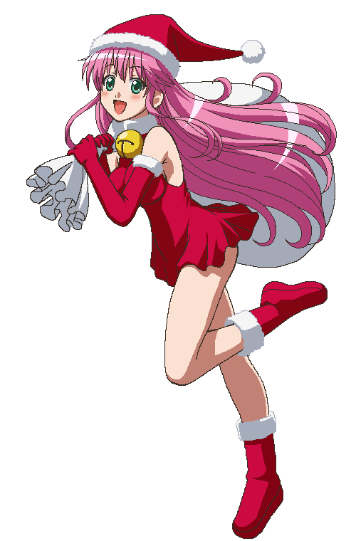 awa, lala satalin deviluke, to love-ru, 00s, boots, elbow gloves, full body, gloves, hat, jaggy lines, oekaki, red boots, sack, santa costume, santa hat, simple background, white background