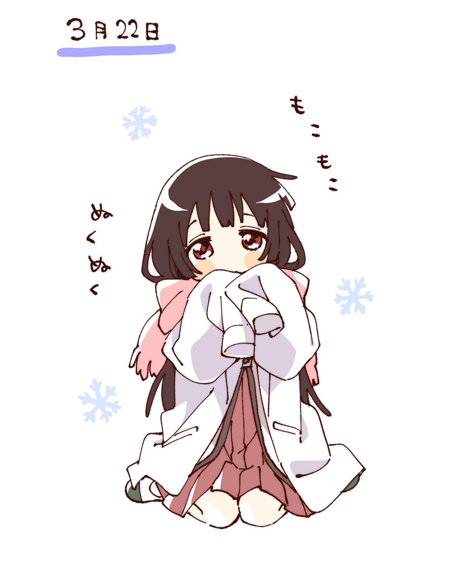 namori, matsumoto rise, yuruyuri, hashtag-only commentary, highres, translation request, 1girl, black hair, blush stickers, dress, full body, green shoes, long hair, long sleeves, looking at viewer, nanamori school uniform, pleated dress, red dress, red eyes, red scarf, scarf, school uniform, shirt, shoes, simple background, sitting, sleeves past fingers, sleeves past wrists, solo, white background, white shirt