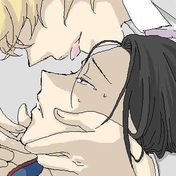 karl fei-ong, solomon goldsmith, blood+, lowres, 00s, 2boys, black hair, blonde hair, male focus, multiple boys, tongue, yaoi