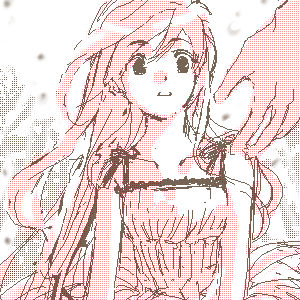 sanya, blood+, eyebrows, lowres, 00s, 1boy, 1girl, collarbone, dress, long hair, monochrome, outstretched hand, parted lips, simple background, sleeveless, sleeveless dress, solo focus, sundress, upper body, very long hair, white background, wind