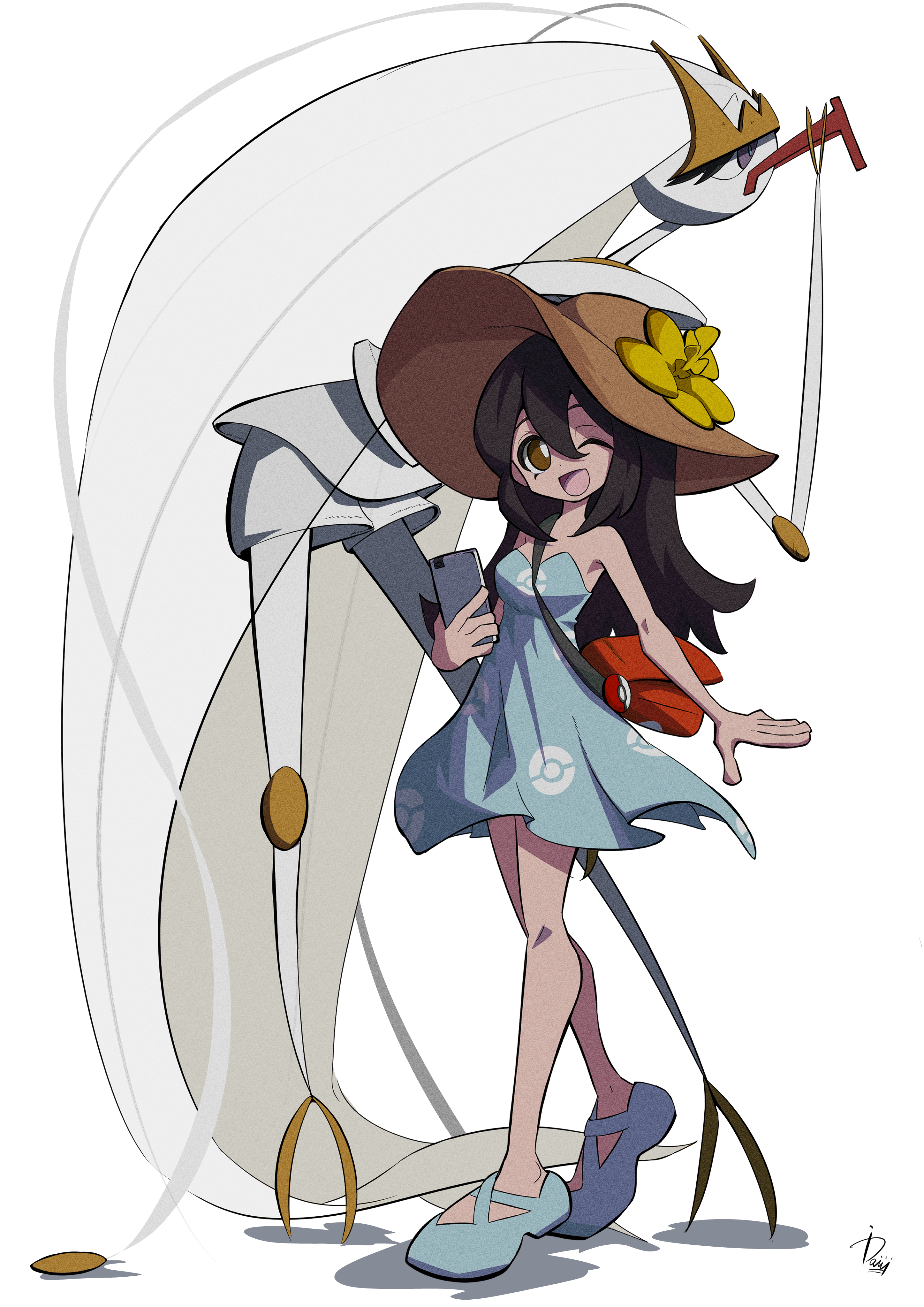 ida (idalol490), pheromosa, sightseer (pokemon), nintendo, pokemon, absurdres, highres, 1girl, gen 7 pokemon, hat, pokemon (creature), sun hat, ultra beast
