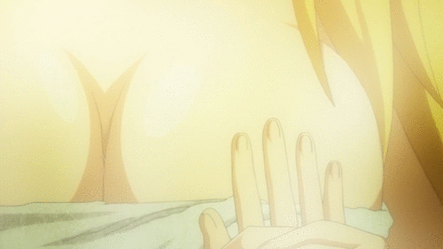 tiffania westwood, zero no tsukaima, dvd, animated, animated gif, anime screenshot, lowres, 00s, 1girl, blonde hair, breast press, breasts, grabbing another's breast, groping, guided breast grab, guiding hand, jiggle, large breasts, solo focus, towel