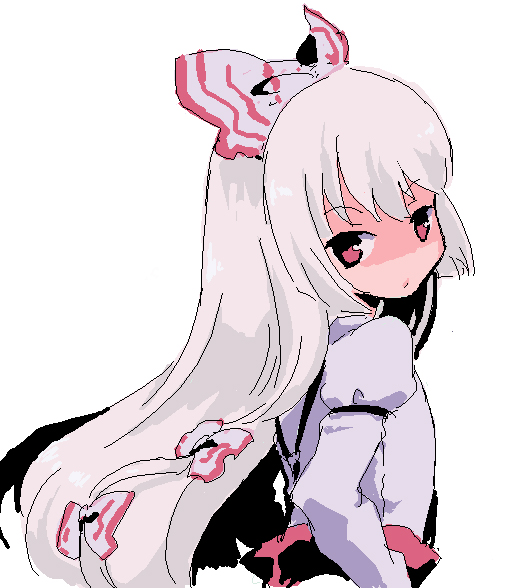 ica, fujiwara no mokou, touhou, bad id, bad pixiv id, 1girl, female focus, long hair, oekaki, red eyes, ribbon, solo, white hair