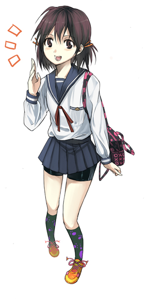 sasamori tomoe, original, bad id, bad pixiv id, tagme, brown eyes, brown hair, school uniform, serafuku, solo