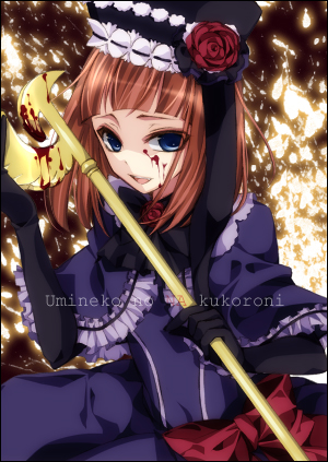 otsuo, eva beatrice, umineko no naku koro ni, bad id, bad pixiv id, lowres, 00s, blood, blue eyes, red hair, solo