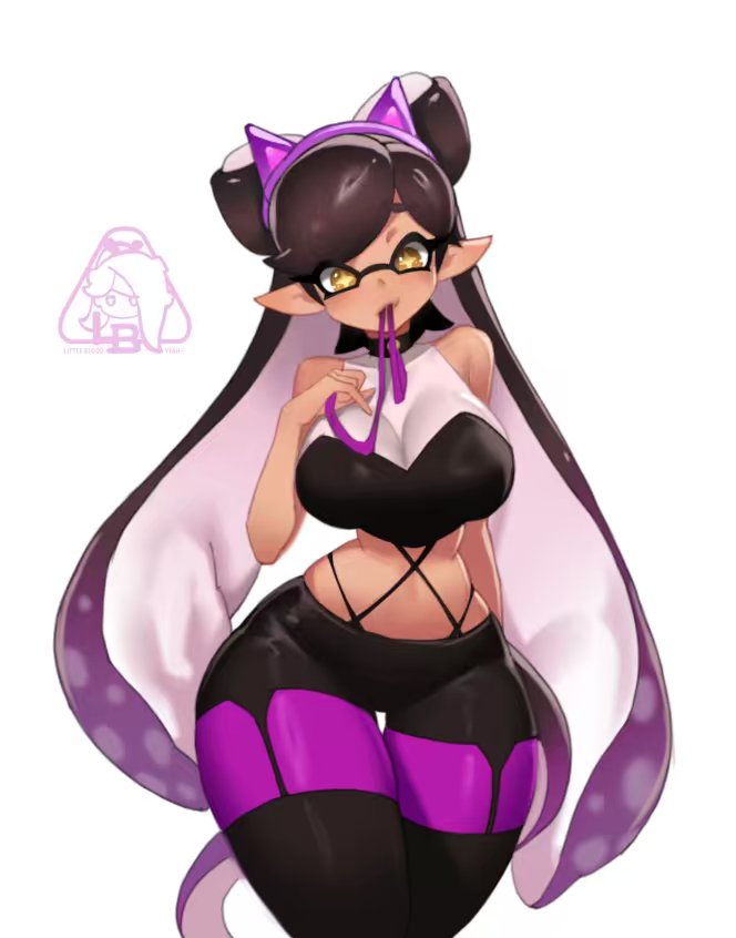 little blood, callie (splatoon), splatoon (series), splatoon 1, alternate costume, breasts, large breasts, pointy ears, solo, tentacle hair