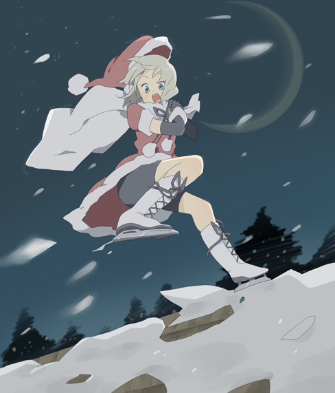 hayato (meromoni), original, bike shorts, hat, santa costume, santa hat, skating, snow, solo