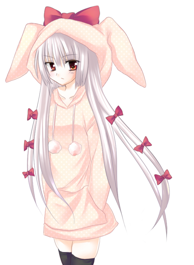 fujimura, fujiwara no mokou, touhou, silver hair, bad id, bad pixiv id, 1girl, costume, female focus, hood, hooded jacket, jacket, long hair, red eyes, ribbon, solo
