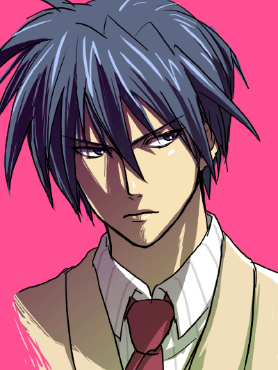 noro (king), okazaki tomoya, clannad, 00s, 1boy, blue hair, male focus, necktie, short hair, simple background, solo, upper body