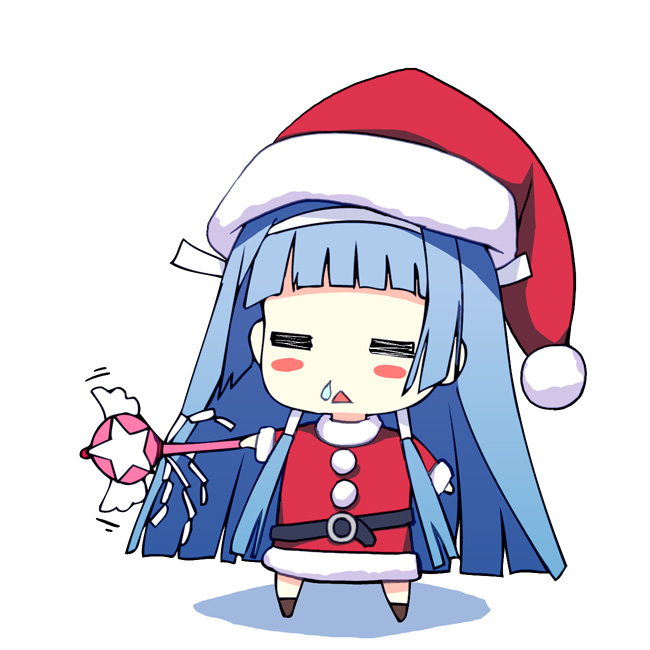 murakami suigun, nagi, kannagi, 00s, = =, blunt bangs, chibi, christmas, long hair, santa costume, snot, solo, wand