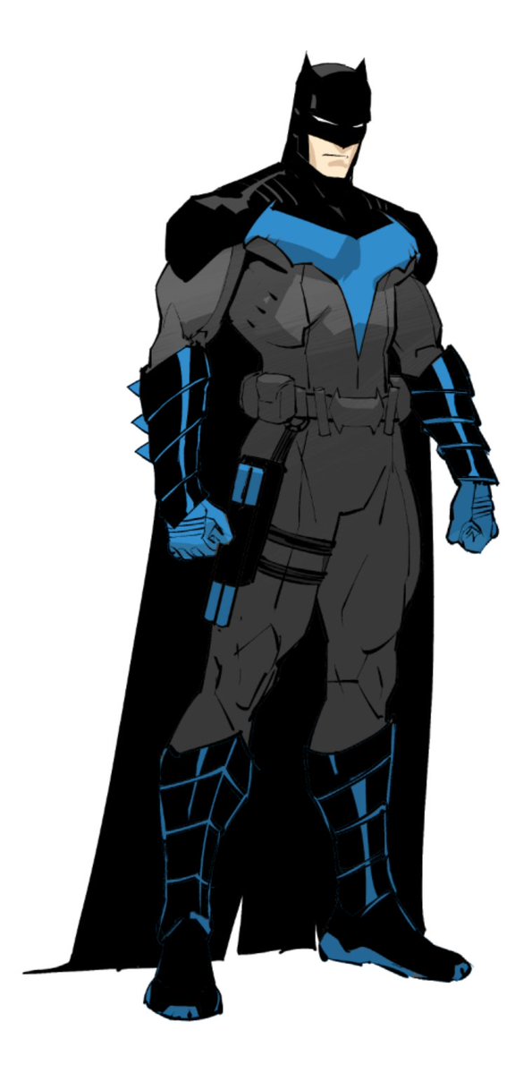 dan mora, batman, dick grayson, batman (series), dc comics, commentary, english commentary, 1boy, bat signal, batman symbol, belt, black bodysuit, bodysuit, cape, cowl, gloves, male focus, mask, muscular, muscular male, superhero costume, two-tone bodysuit, western comics (style)