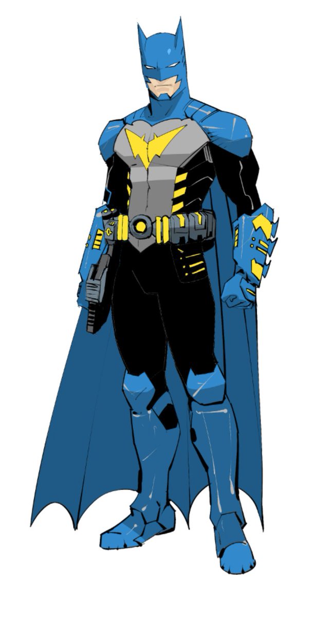 dan mora, batman, tim drake, batman (series), dc comics, commentary, english commentary, highres, 1boy, bat signal, batman symbol, belt, black bodysuit, bodysuit, cape, cowl, gloves, male focus, mask, muscular, muscular male, superhero costume, two-tone bodysuit
