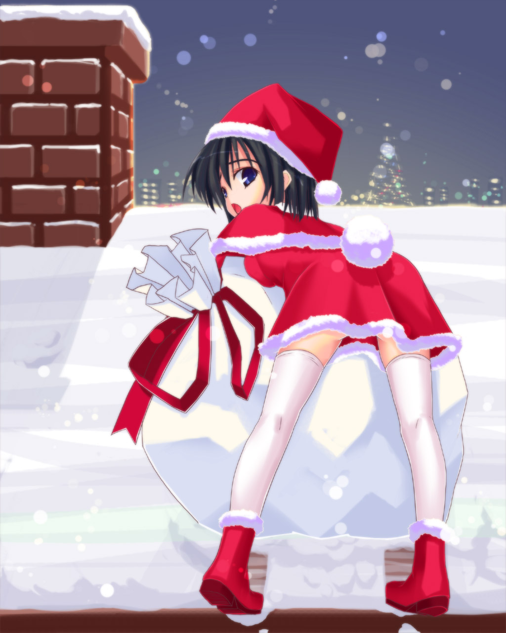 kanata daiki, original, highres, 1girl, christmas, female focus, santa costume, solo, thighhighs, zettai ryouiki