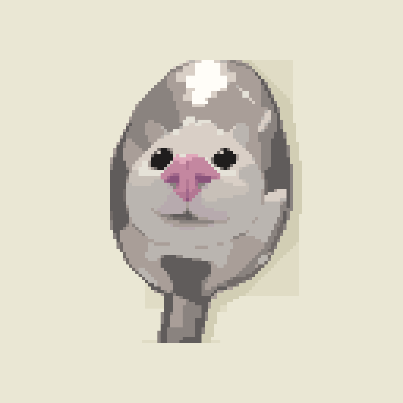 original, highres, animal focus, cat, close-up, looking at viewer, no humans, pixel art, pov, reflection, reflection focus, refraction, smile, spoon, still life, ventiquepxl