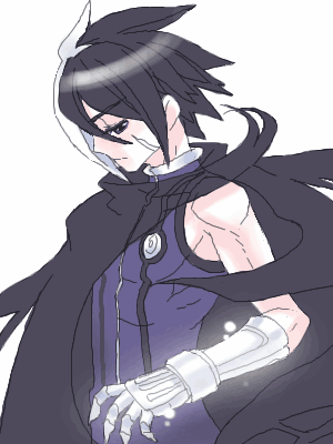 nameless, nameless (kof), snk, the king of fighters, lowres, 1girl, black hair, brown eyes, cape, female focus, looking at viewer, multicolored hair, muscular, simple background, solo, split-color hair, two-tone hair, upper body, white background, white hair