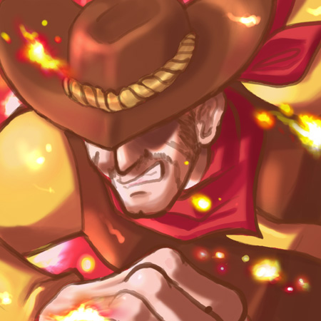 flint (mother 3), mother (series), mother 3, nintendo, lowres, beard, brown hair, cowboy, cowboy hat, cowboy western, facial hair, hat, male focus, scarf, solo, sparkle, western