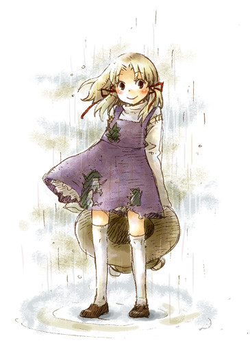 nikoro, moriya suwako, touhou, 1girl, blonde hair, blush, brown eyes, dress, female focus, full body, hat, long hair, long sleeves, looking at viewer, purple dress, simple background, solo, standing, thighhighs, twintails, unworn hat, unworn headwear, white background, white thighhighs, zettai ryouiki