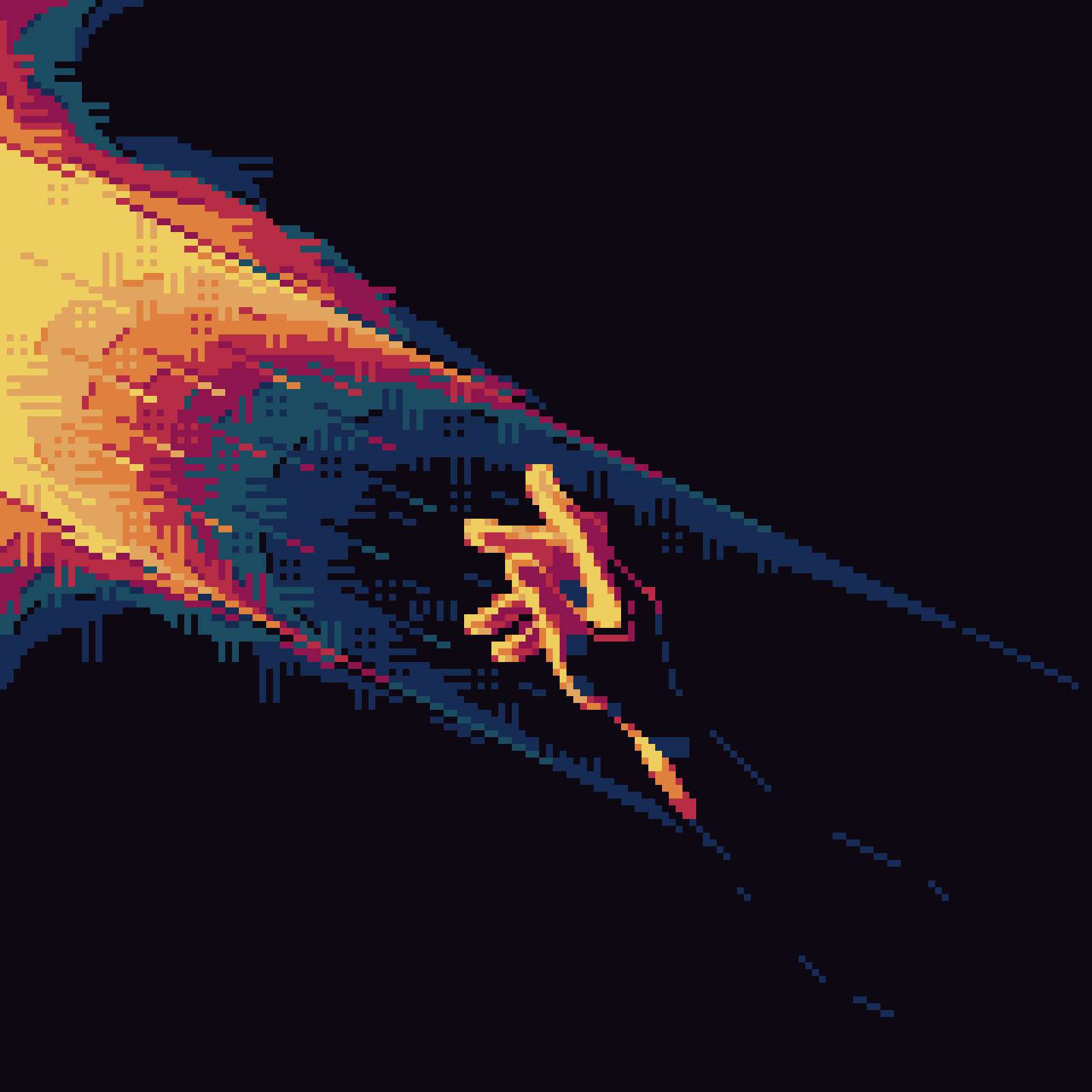 original, highres, 1other, color contrast, disembodied hand, hand focus, out of frame, outstretched arm, pixel art, reaching, scenery, ventiquepxl