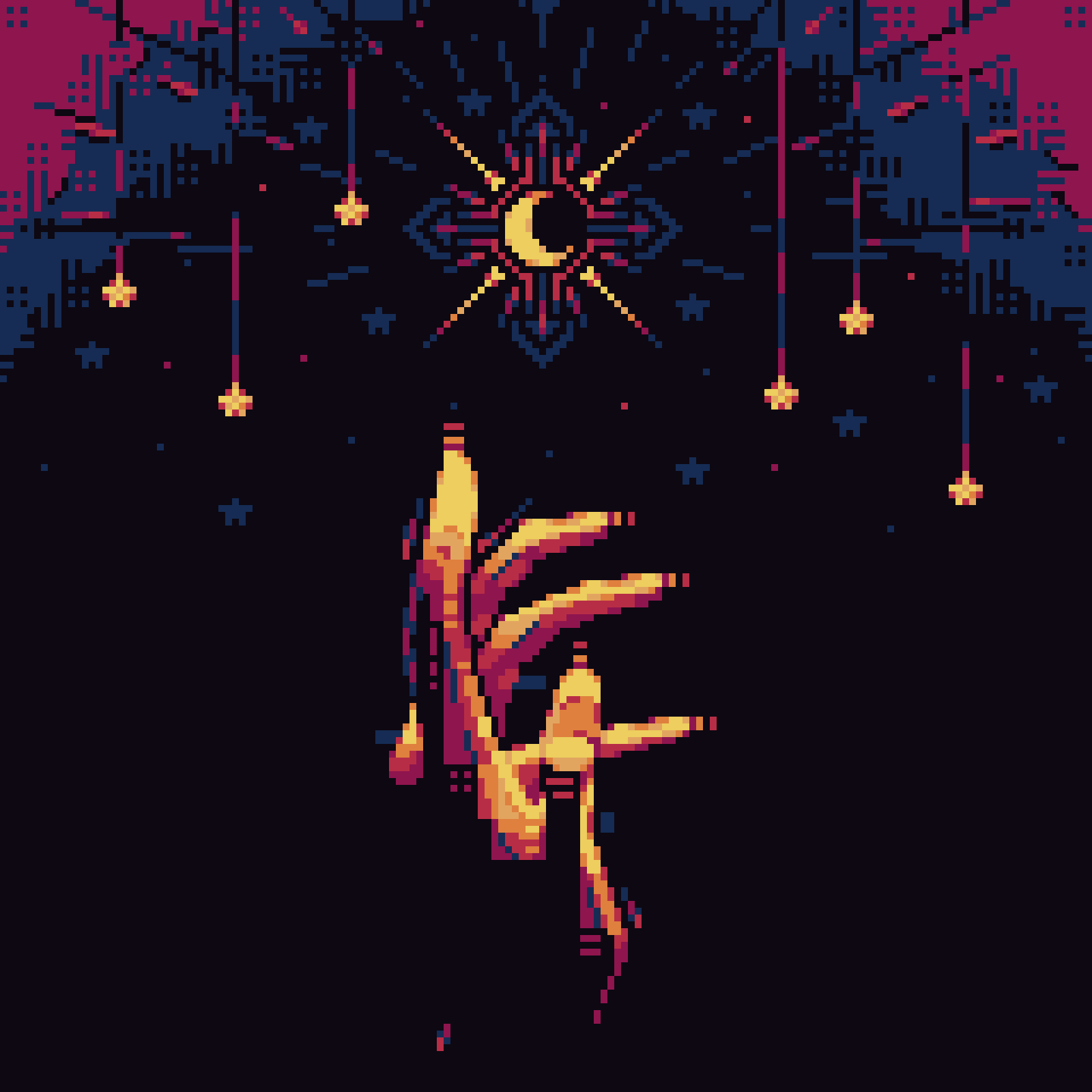 original, highres, 1other, dark, disembodied hand, fingernails, hand focus, long fingernails, moon, pixel art, pov, pov hands, reaching, ventiquepxl