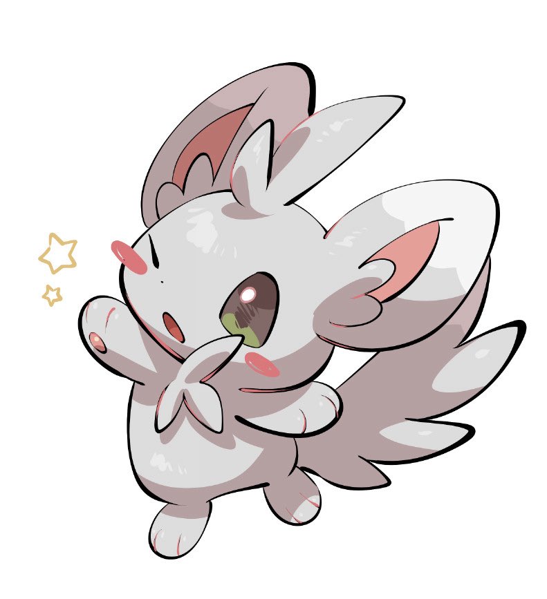 yumeminoideyu2, minccino, nintendo, pokemon, :o, animal focus, animal hands, blush stickers, full body, gen 5 pokemon, green eyes, grey fur, looking at viewer, no humans, one eye closed, open mouth, pokemon (creature), pokemon focus, simple background, solo, standing, star (symbol), two-tone fur, white background