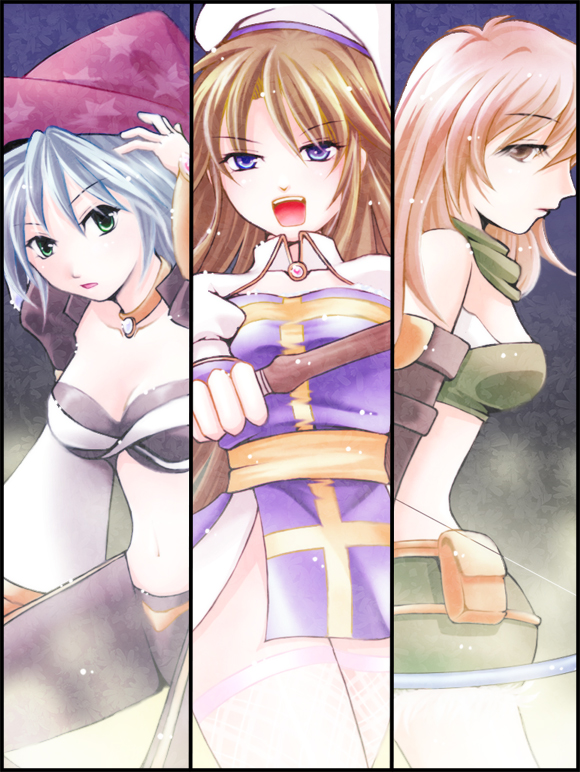 hachipocchi, arch bishop (ragnarok online), ranger, ranger (ragnarok online), warlock, warlock (ragnarok online), ragnarok online, beret, blue eyes, brown eyes, brown hair, green eyes, grey hair, hat, magic, scarf, short hair