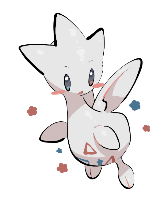 yumeminoideyu2, togetic, nintendo, pokemon, :o, animal focus, black eyes, blush stickers, floating, full body, gen 2 pokemon, looking at viewer, no humans, open mouth, pokemon (creature), pokemon focus, simple background, solo, white background, wings