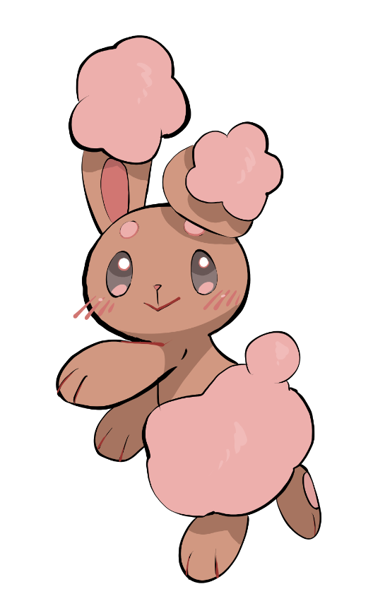 yumeminoideyu2, buneary, nintendo, pokemon, :>, alternate color, animal focus, animal hands, blush, brown fur, closed mouth, full body, gen 4 pokemon, grey eyes, looking at viewer, no humans, pawpads, pink fur, pokemon (creature), pokemon focus, rabbit, shiny pokemon, simple background, solo, standing, two-tone fur, white background