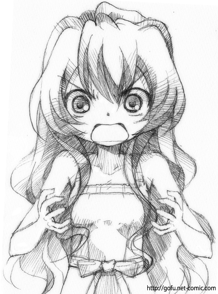 gofu, aisaka taiga, toradora!, traditional media, 00s, greyscale, monochrome, sketch, solo
