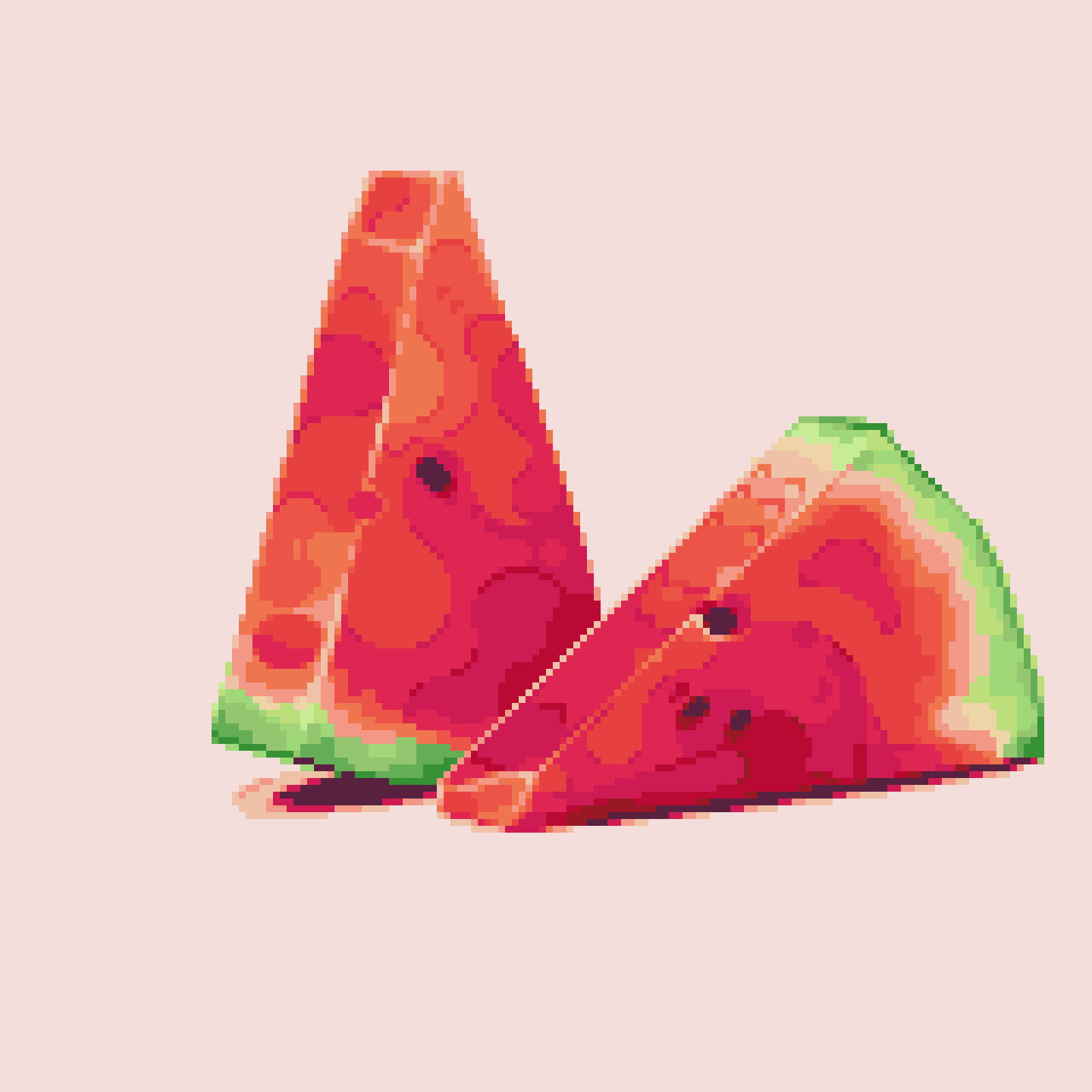 original, highres, food, food focus, fruit, no humans, pixel art, simple background, triangle, ventiquepxl, watermelon, watermelon slice, white background