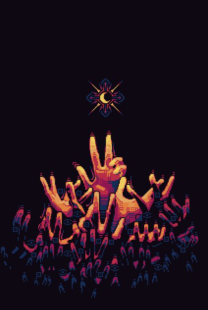 original, 6+others, black background, crescent moon, moon, multiple others, out of frame, outstretched arm, pixel art, reaching, simple background, star (symbol), too many hands, ventiquepxl
