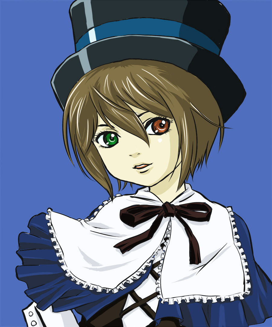 j. taisa, souseiseki, rozen maiden, bad id, bad pixiv id, 00s, brown hair, hat, heterochromia, short hair, solo