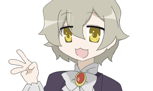 toyama96, l.a., el cazador de la bruja, lucky star, lowres, blonde hair, hair between eyes, parody, short hair, simple background, solo, white background, yellow eyes