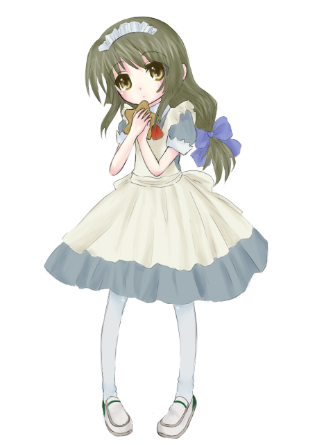 6710, ibuki fuuko, clannad, bad id, bad pixiv id, 00s, brown eyes, brown hair, long hair, maid, pantyhose, solo, starfish